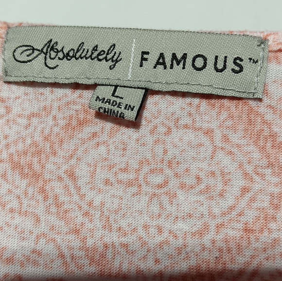Absolutely Famous Women's Cold Shoulder Short Sleeve Top, Large, Orange & White - Picture 2 of 8